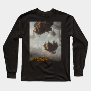 Floating Abstract city With Colorful flowers Long Sleeve T-Shirt